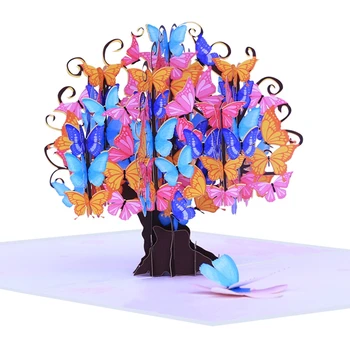 3D Pop-Up kart renkli kelebek ağacı el yapımı tebrik kartları Doğum günü için