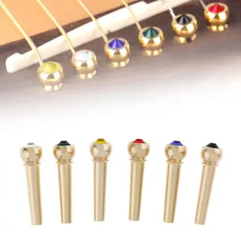 6 adet Saf Bakır Pirinç ve Renkli Kristal Kafa Köprü Pimleri Halk Akustik Gitar için
