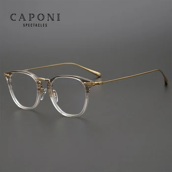 CAPONI Saf Titanyum Gözlük Erkekler İçin Vintage Tasarım Çerçeve Gözlük Desteği Özelleştirilmiş Reçete Optik erkek Gözlük J5307