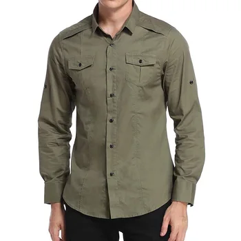 Erkek Kargo İş Gömlek Yeni %100 % Pamuk Askeri Gömlek Erkekler Uzun Kollu Düz Renk rahat elbise Ami Kaji Amerikan Retro Gömlek