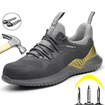 Hafif İş Sneakers Güvenlik Ayakkabıları Erkekler Koruyucu ayakkabı Nefes iş ayakkabısı Delinmez Güvenlik Botları Çelik Burunlu Ayakkabı