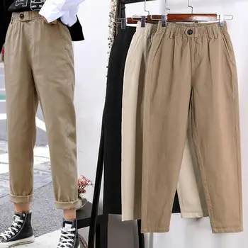 Harem pantolon Eğlence Elastik Bel Gevşek Kore Tarzı Kadın Pantolon Günlük Giyim için