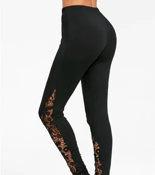 Moda kadın pantolonları Elastik Yüksek Bel Tayt Siyah Düz Renk oyma dantel Etek Pantolon gündelik giyim Streetwear Y2k