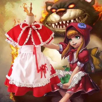 Oyun LOL Annie Küçük Kırmızı Başlıklı Kız Hizmetçi Önlük Elbise Üniforma Kıyafet Cadılar Bayramı Yortusu Festivali Cosplay Kostümleri kadın elbisesi Cos