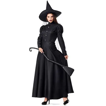 Umorden Cadılar Bayramı Kadınlar Deluxe Wicked Witch Kostüm Siyah Tam Boy Elbise