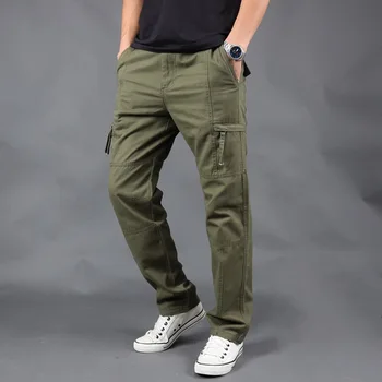 Yeni Kargo Pantolon erkek Fermuar Yan Cepler Pamuk Erkekler Askeri Stil Taktik Pantolon Dış Giyim Düz Gevşek Pantolon